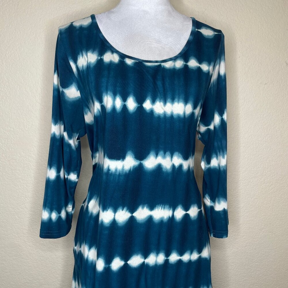 5th & Love Shibori Indigo Sharkbite Tunic Mini Dress With Pockets Sz Large - Picture 3 of 11